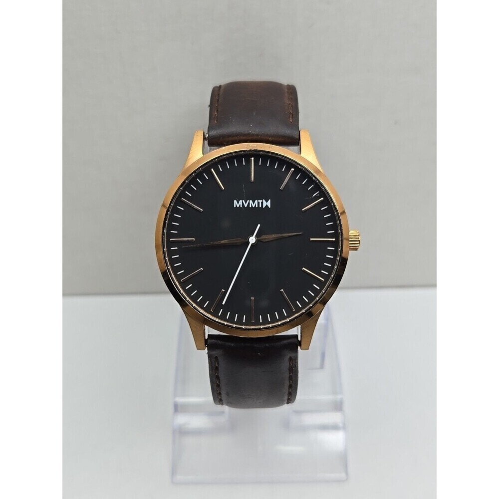 MVMT 40 Series Rose Gold Black Dial Brown Leather Classic Mens Watch New Battery